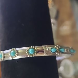 Fashion Jewelry Silver and Turquoise Bangle Bracelet